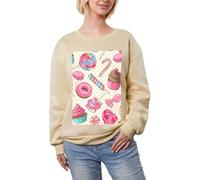 JEJEA Sweet Lollipop Colorful Sweet Lollipop Cupcake Donut Print Winter Fleece Lined Warm Casual Tops, Women Oversize Long Sleeve Pullover Fashion Sweatshirt, abricot, XL