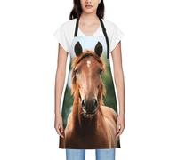 JEJEA Tablier de cuisine imprimé chevaux animaux résistant aux gouttes d'eau Tablier avec sangle de cou réglable Chef Chef pour femme Cuisine