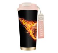 JEJEA Tasses isothermes en acier inoxydable à double paroi avec impression basketball sur le feu, tasse à café de voyage pour la maison et le bureau