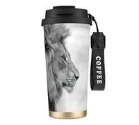 JEJEA Tasses isothermes en acier inoxydable à double paroi, motif lion sauvage, tasse à café de voyage pour la maison et le bureau