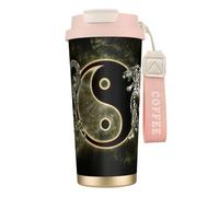 JEJEA Tasses isothermes en acier inoxydable à double paroi, motif tigre de dragon Yin Yang, tasse à café de voyage pour la maison et le bureau