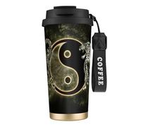 JEJEA Tasses isothermes en acier inoxydable à double paroi, motif tigre de dragon Yin Yang, tasse à café de voyage pour la maison et le bureau
