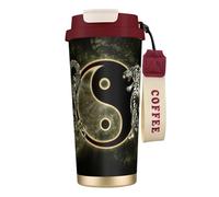 JEJEA Tasses isothermes en acier inoxydable à double paroi, motif tigre de dragon Yin Yang, tasse à café de voyage pour la maison et le bureau