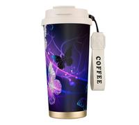 JEJEA Tasses isothermes en acier inoxydable avec arrière-plan avec papillons nocturnes, tasses à café à double paroi, tasse à café de voyage pour la maison et le bureau