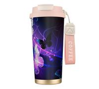 JEJEA Tasses isothermes en acier inoxydable avec arrière-plan avec papillons nocturnes, tasses à café à double paroi, tasse à café de voyage pour la maison et le bureau