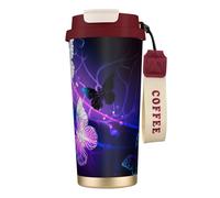 JEJEA Tasses isothermes en acier inoxydable avec arrière-plan avec papillons nocturnes, tasses à café à double paroi, tasse à café de voyage pour la maison et le bureau