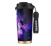 JEJEA Tasses isothermes en acier inoxydable avec arrière-plan avec papillons nocturnes, tasses à café à double paroi, tasse à café de voyage pour la maison et le bureau