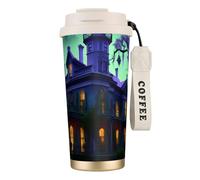 JEJEA Tasses isothermes en acier inoxydable avec impression manoir hanté, double paroi, tasse à café de voyage pour la maison et le bureau