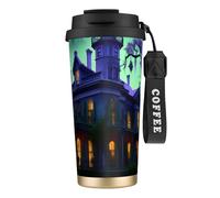 JEJEA Tasses isothermes en acier inoxydable avec impression manoir hanté, double paroi, tasse à café de voyage pour la maison et le bureau