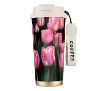 JEJEA Tasses isothermes en acier inoxydable avec impression rose et tulipes - Double paroi - Tasse à café de voyage pour la maison et le bureau