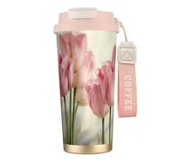 JEJEA Tasses isothermes en acier inoxydable avec impression tulipes roses, tasses à café à double paroi, tasse à café de voyage pour la maison et le bureau