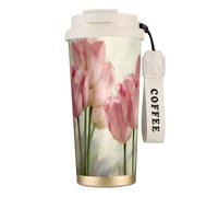 JEJEA Tasses isothermes en acier inoxydable avec impression tulipes roses, tasses à café à double paroi, tasse à café de voyage pour la maison et le bureau