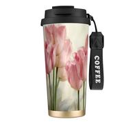 JEJEA Tasses isothermes en acier inoxydable avec impression tulipes roses, tasses à café à double paroi, tasse à café de voyage pour la maison et le bureau
