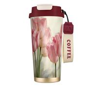 JEJEA Tasses isothermes en acier inoxydable avec impression tulipes roses, tasses à café à double paroi, tasse à café de voyage pour la maison et le bureau