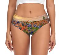 JEJEA Texas Bluebonnets - Culotte pour femme - Imprimé paysage - Taille haute - Culotte à couverture complète pour femme - Sous-vêtements extensibles, Noir , XS