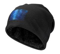 JEJEA The Blue Binary Print Fleece Lined Skull Cap, Winter Knit Cuffed Beanie Hat Soft Warm Ski Hats Unisex Cold Weather, Noir , Taille unique