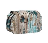 JEJEA Trousse à crayons avec imprimé fleur sarcelle sur planche en bois pour crayons, maquillage, boîte de rangement multifonction pour les adluts, Noir , Taille unique, Trousse de toilette