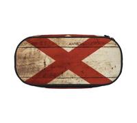 JEJEA Trousse à crayons avec motif drapeau de l'État de l'Alabama sur vieux grain de bois imprimé carte postale grande capacité grande capacité sac pochette organisateur, Noir , Taille unique,