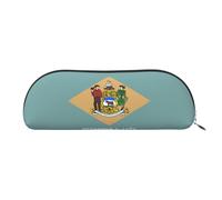 JEJEA Trousse à crayons en cuir avec fermeture éclair Motif drapeau du Delaware, Argenté., Taille unique, Trousse de toilette