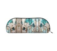 JEJEA Trousse à crayons en cuir avec fermeture éclair, motif fleur bleu sarcelle sur planche de bois, trousse à crayons, trousse à crayons, trousse de maquillage, doré, Taille unique, Trousse de