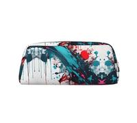 JEJEA Trousse à crayons en cuir avec impression abstraite, éclaboussures de peinture, grande capacité, trousse de papeterie, trousse de maquillage polyvalente, doré, Taille unique, Trousse de toilette