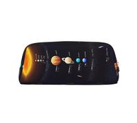 JEJEA Trousse à crayons en cuir avec impression du système solaire Jupiter Saturne, grande capacité, trousse de papeterie, trousse de maquillage polyvalente, doré, Taille unique, Trousse de toilette