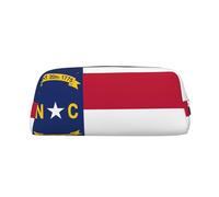 JEJEA Trousse à crayons en cuir avec imprimé drapeau de la Caroline du Nord, grande capacité, trousse de papeterie, trousse de maquillage polyvalente, Argenté, One Size, Trousse de toilette