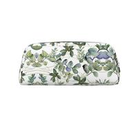 JEJEA Trousse à crayons en cuir avec imprimé feuilles d'eucalyptus vertes, grande capacité, trousse de papeterie, trousse de maquillage polyvalente, Argenté., Taille unique, Trousse de toilette