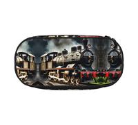 JEJEA Trousse à crayons grande capacité avec motif locomotive à vapeur - Grande capacité de rangement, Noir , Taille unique, Organiseur de sac