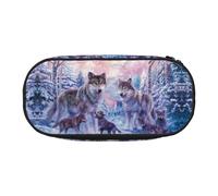 JEJEA Trousse à crayons grande capacité Motif famille de loups Grande capacité, Noir , Taille unique, Organiseur de sac