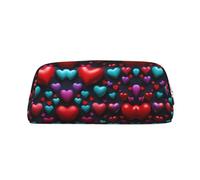 JEJEA Trousse à crayons romantique en cuir imprimé cœur rouge, grande capacité, trousse de papeterie, trousse de maquillage polyvalente, doré, Taille unique, Trousse de toilette