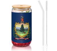 JEJEA Vermont State Flag Tasses en verre avec couvercles et pailles en bambou Transparent