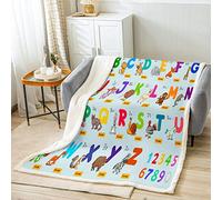 Jejeloiu Couverture polaire en flanelle - 101,6 x 127 cm, lettres de l'alphabet ABC - Couverture pelucheuse pour canapé, tout-petit - Décoration animal mignon - Pour toutes saisons - Renard et