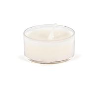 JEKA - Lot de 27 bougies chauffe-plat transparentes en paraffine de qualité supérieure avec mèches en coton pur, diamètre 39 mm, hauteur 17 mm, dans un étui transparent