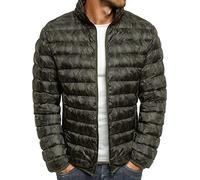 JEKE-DG Manteau d'hiver chaud en duvet léger et pliable pour homme, vêtements d'extérieur avec fermeture éclair intégrale, grande taille (taille 3XL, vert armée 1)