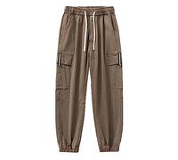 JEKE-DG Pantalon cargo ample taille moyenne pour homme avec attache en coton multi-poches Pantalon de jogging décontracté, marron, Taille 4XL