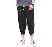 JEKE-DG Short capri long en lin pour homme avec poches zippées, noir, Taille 4XL
