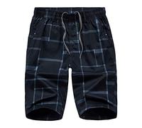 JEKE-DG Short cargo décontracté à carreaux pour homme - Short élastique - Taille ample - Pantalon multi-poches, noir foncé, Taille 4XL