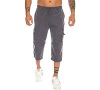 JEKE-DG Short cargo léger 3/4 pour homme - Short long multi-poches, gris foncé, Taille XL