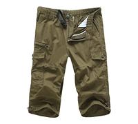 JEKE-DG Short cargo long en sergé pour homme, coupe décontractée, multi-poches, léger, jaune, Taille M