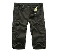 JEKE-DG Short cargo long en sergé pour homme, coupe décontractée, multi-poches, léger, vert militaire, Taille S