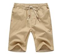 JEKE-DG Short de plage décontracté en lin pour homme avec cordon de serrage et poches, kaki, Taille XL