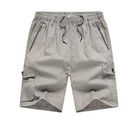 JEKE-DG Short en lin pour homme - Taille élastique avec cordon de serrage - Pantalon court d'été décontracté et léger - Short de travail léger, kaki, XX-Large