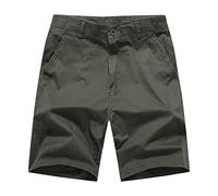 JEKE-DG Short plat d'été en coton pour homme, coupe classique, short de plage cintré, short cargo décontracté avec poches, vert militaire, Taille S