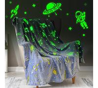 Jekeno Glow in The Dark Blanket Space Gifts for Boys - Glowing Star Astronaut Spaceship Rocket Planet Soft Plush Galaxy Throw Blanket Gift Ideas for Kids Teens Girls Boy Birthday Christmas 50" x 60"