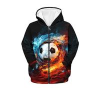 Jekioweii Sweat à capuche zippé pour enfants avec poches Taille 6-16 garçons et filles, Fire Soccer Noir, 8-10 ans