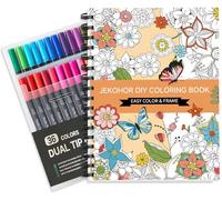Jekohor Livre de coloriage pour adulte, reliure en spirale, livre de relaxation avec 36 marqueurs de couleurs, cadeaux anti-anxiété avec 30 motifs inclus Mandala animaux fleurs