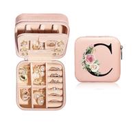 JEKUGOT Boîte à bijoux personnalisée, petite boîte à bijoux de voyage, boîte à bijoux portable avec miroir, boîte à bijoux de l'alphabet de A à Z pour filles et femmes, cadeau d'anniversaire pour