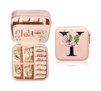 JEKUGOT Boîte à bijoux personnalisée, petite boîte à bijoux portable, boîte à bijoux de voyage avec miroir, boîte à bijoux de l'alphabet de A à Z pour filles et femmes, cadeau d'anniversaire pour