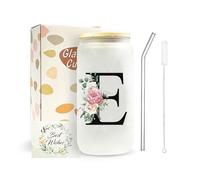 JEKUGOT Initiale A-Z - Cadeau d'anniversaire personnalisé pour femme, tasse à café glacé avec couvercles et pailles, cadeau pour mère, amis, femmes, hommes - Tasse à café glacé (E)